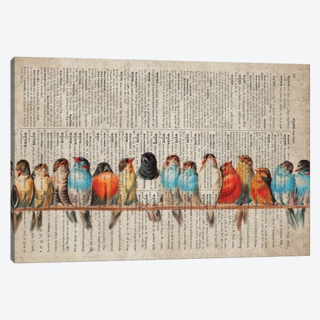 Birds In A Row On Old Dictionary Page Canvas Print #FHC10} by FisherCraft Canvas Art