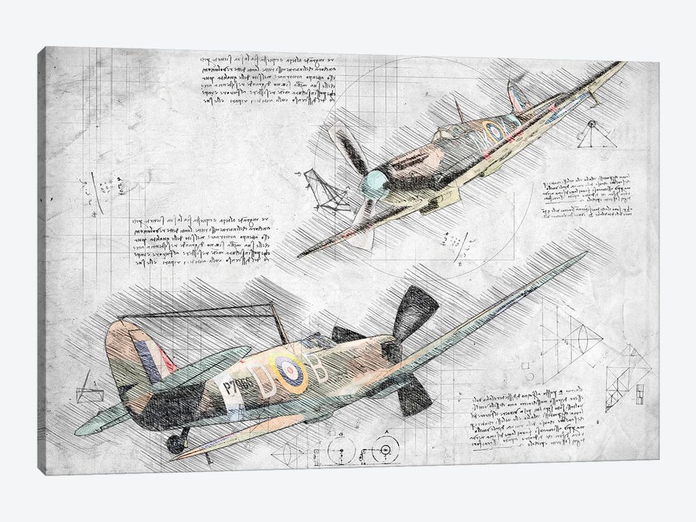 Black And White With Colour Raf Spitfire Air Force Aviation Plane 1-piece Canvas Art Print