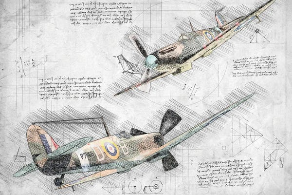 Air Force: Black And White With Colour Raf Spitfire Air Force Aviation Plane by FisherCraft