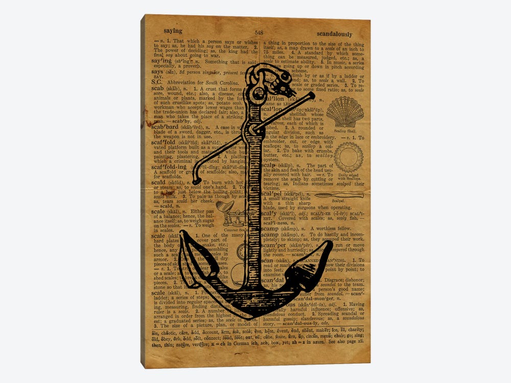 Anchor Etching On Old Paper by FisherCraft 1-piece Canvas Art