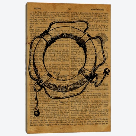 Life Ring Etching On Old Paper Canvas Print #FHC126} by FisherCraft Canvas Print