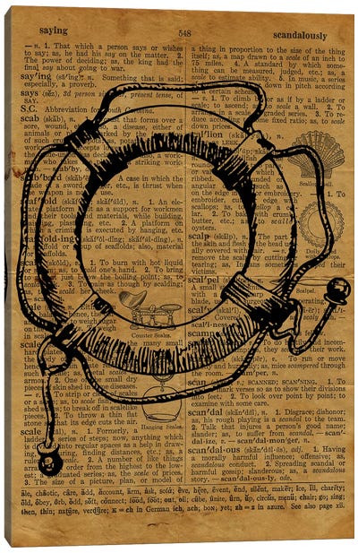 Life Ring Etching On Old Paper Canvas Art Print - Antique & Collectible Art