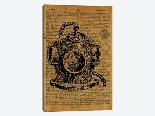 ART PRINT ORIGINAL ANTIQUE BOOK PAGE Diving Helmet Bathroom Decor Dictionary 