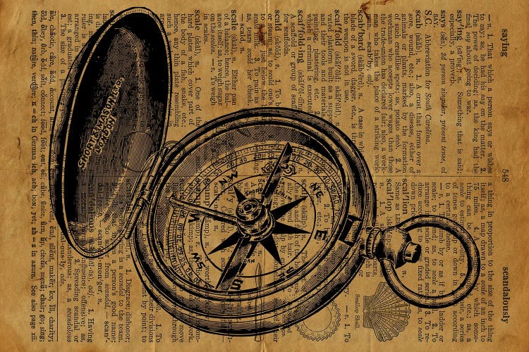 Compass Etching On Old Paper