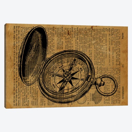 Compass Etching On Old Paper Canvas Print #FHC129} by FisherCraft Canvas Artwork