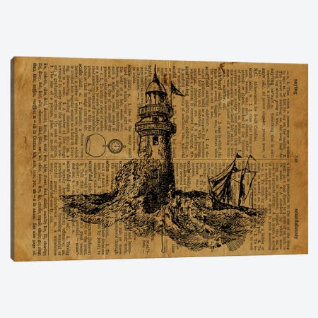 Old Lighthouse Etching On Old Paper Canvas Print #FHC131} by FisherCraft Canvas Art Print