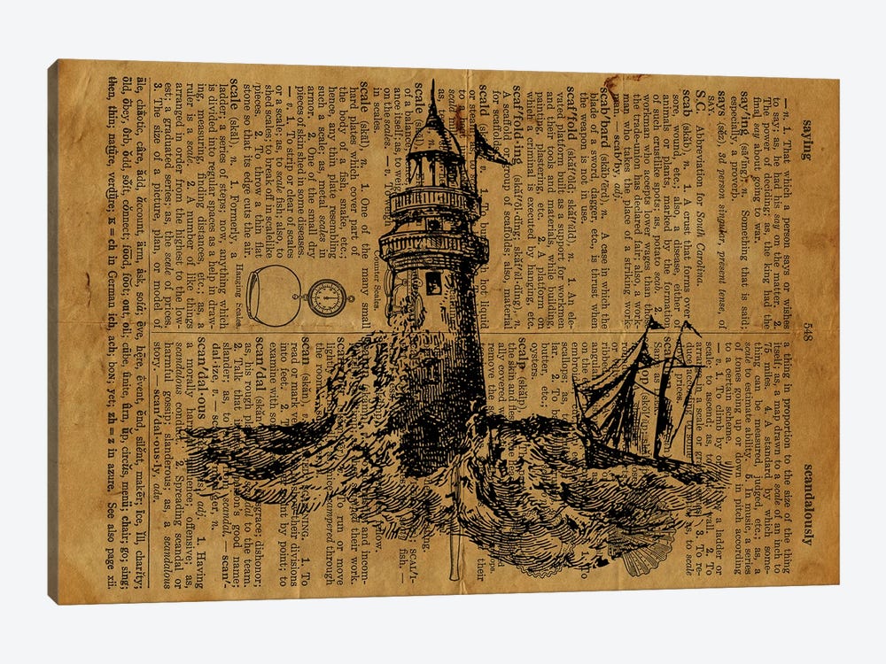 Old Lighthouse Etching On Old Paper by FisherCraft 1-piece Canvas Art Print