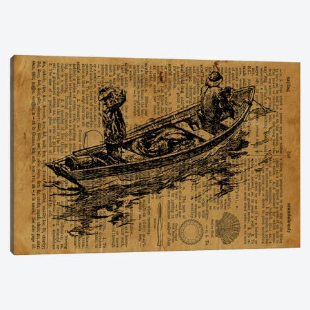 Sailors And Raft Etching On Old Paper Canvas Print #FHC133} by FisherCraft Canvas Art Print