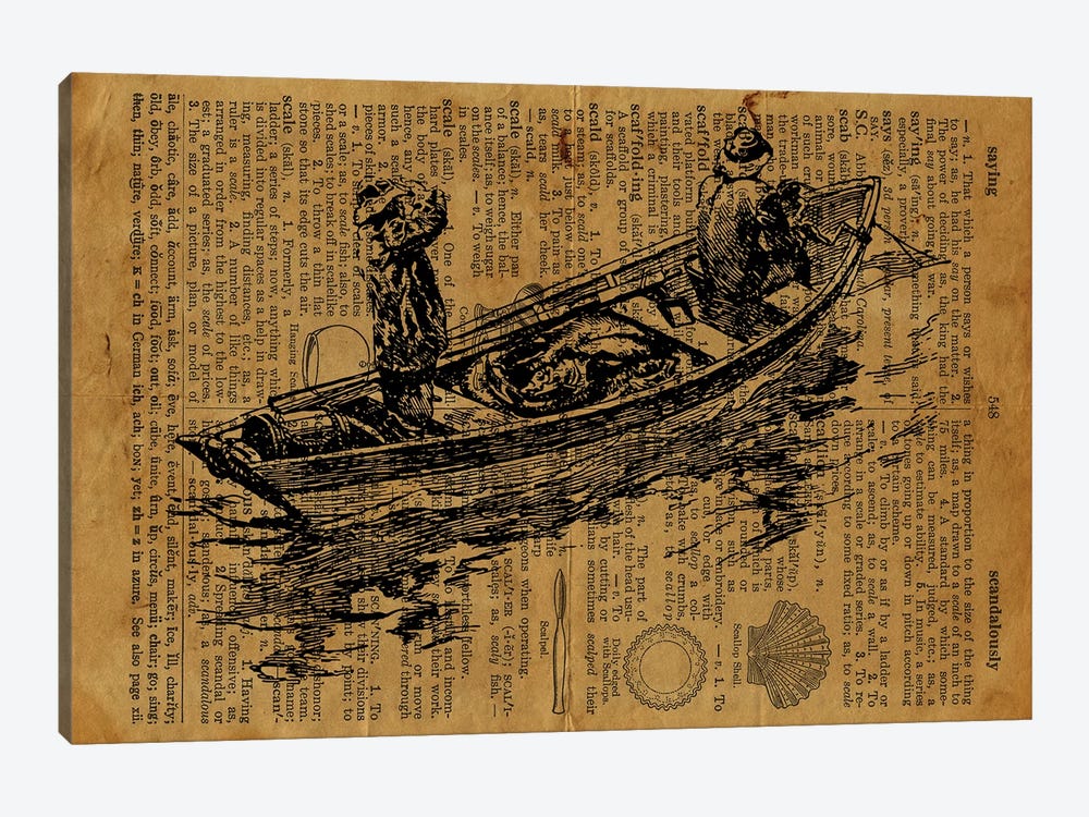 Sailors And Raft Etching On Old Paper by FisherCraft 1-piece Canvas Print