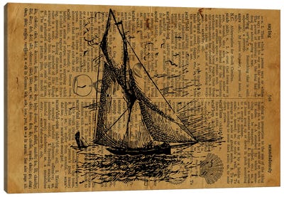 Sail Boat Etching On Old Paper Canvas Art Print - FisherCraft