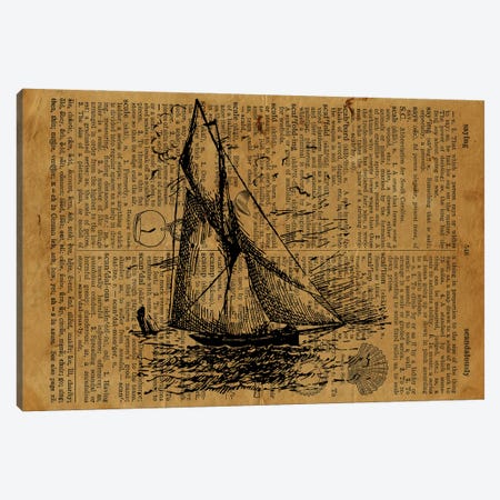 Sail Boat Etching On Old Paper Canvas Print #FHC134} by FisherCraft Canvas Wall Art