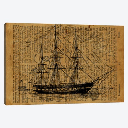 Frigate Etching On Old Paper Canvas Print #FHC135} by FisherCraft Canvas Artwork