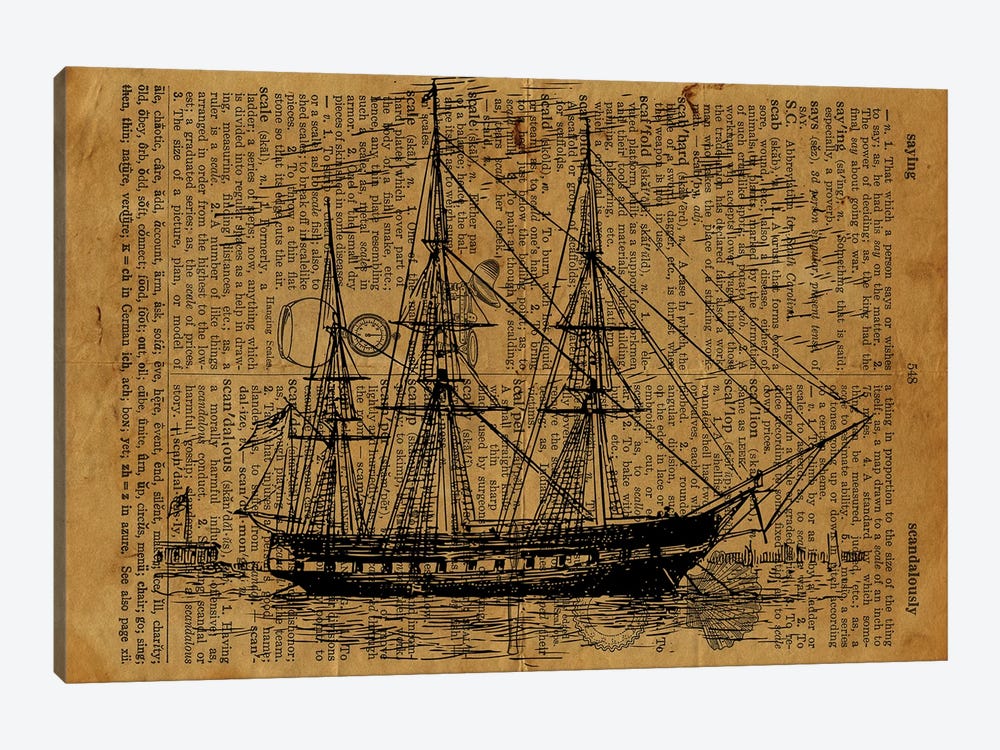 Frigate Etching On Old Paper by FisherCraft 1-piece Canvas Print
