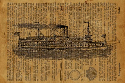 Steamboat Etching On Old Paper by FisherCraft canvas print