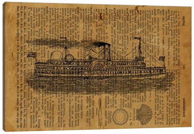 Steamboat Etching On Old Paper Canvas Art Print - FisherCraft