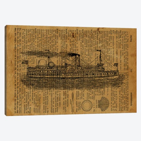 Steamboat Etching On Old Paper Canvas Print #FHC137} by FisherCraft Canvas Art