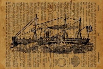 Vintage Steamboat Etching On Old Paper by FisherCraft canvas print