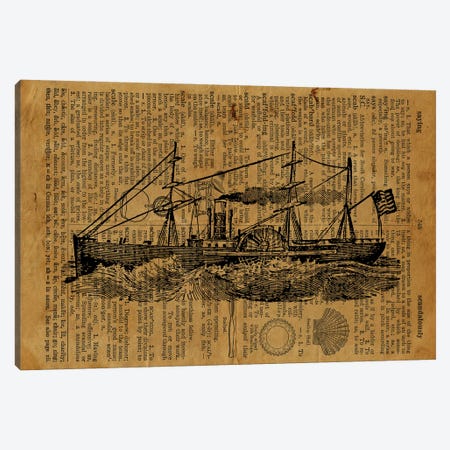 Vintage Steamboat Etching On Old Paper Canvas Print #FHC138} by FisherCraft Canvas Art Print
