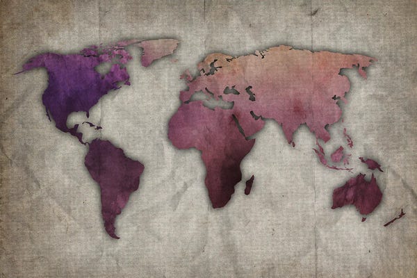 Globes: Purple And Pink World Map On Old Paper by FisherCraft
