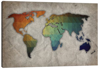 Orange, Green, And Blue World Map On Old Paper Canvas Art Print - World Map Art