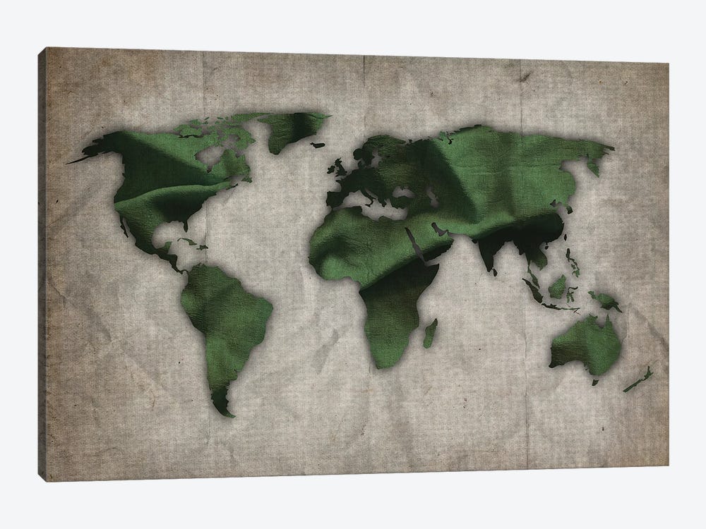 Dark Green And Green World Map On Old Paper by FisherCraft 1-piece Canvas Art Print