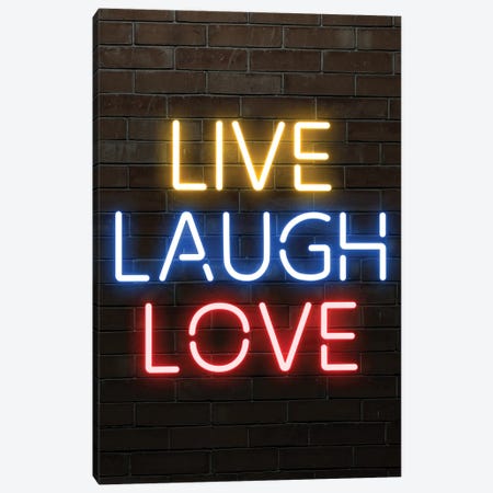 Live Laugh Love Yellow, Blue, Red Canvas Print #FHC156} by FisherCraft Canvas Artwork