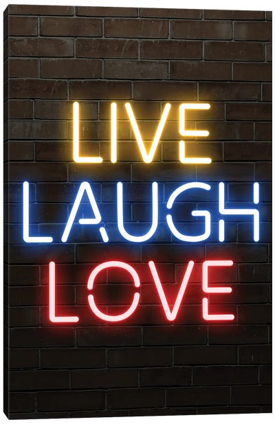 Live Laugh Love Yellow, Blue, Red Canvas Art Print - FisherCraft