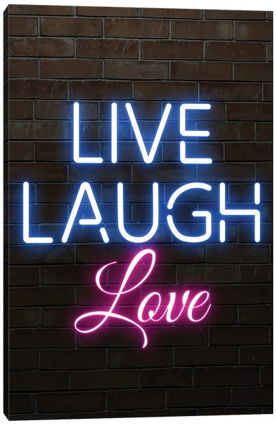 Live Laugh Love Blue, Blue, Pink Canvas Art Print - FisherCraft