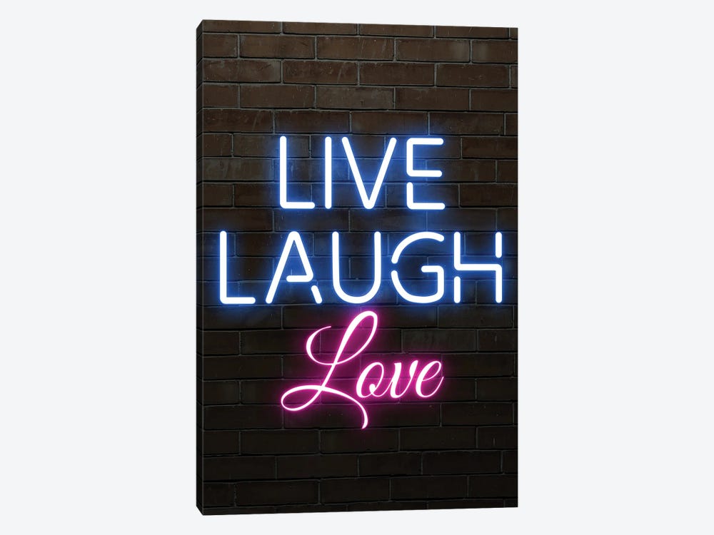 Live Laugh Love Blue, Blue, Pink by FisherCraft 1-piece Canvas Print