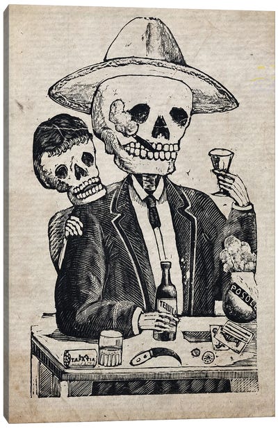 Jose Guadalupe Alcoholic Calavera Canvas Art Print - Latin Décor