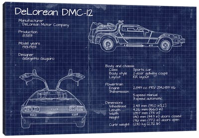Back to the Future DeLorean Blueprint Canvas Art Print - Cars By Brand