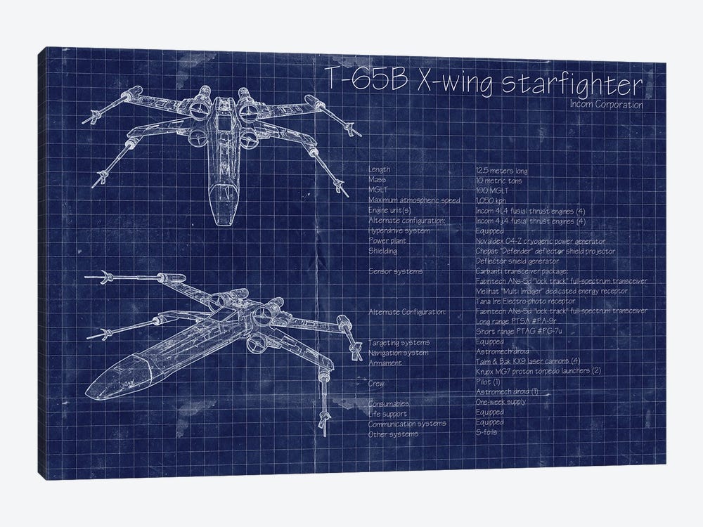 Star Wars X-Wing Blueprint by FisherCraft 1-piece Canvas Wall Art