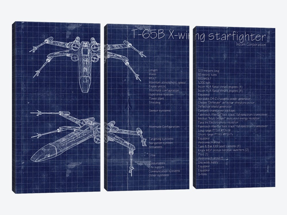 Star Wars X-Wing Blueprint by FisherCraft 3-piece Canvas Artwork