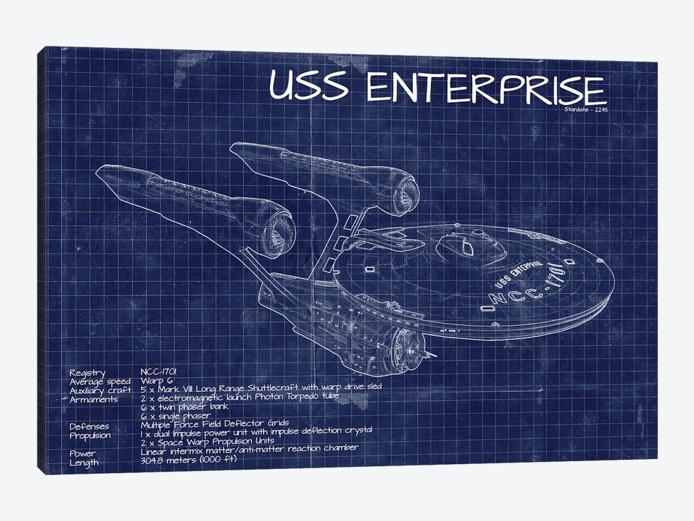 Star Trek USS Enterprise NCC-1701 Blueprint by FisherCraft 1-piece Art Print