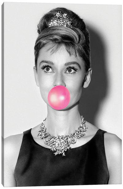 Hepburn Bubble Gum Canvas Art Print - Actor & Actress Art