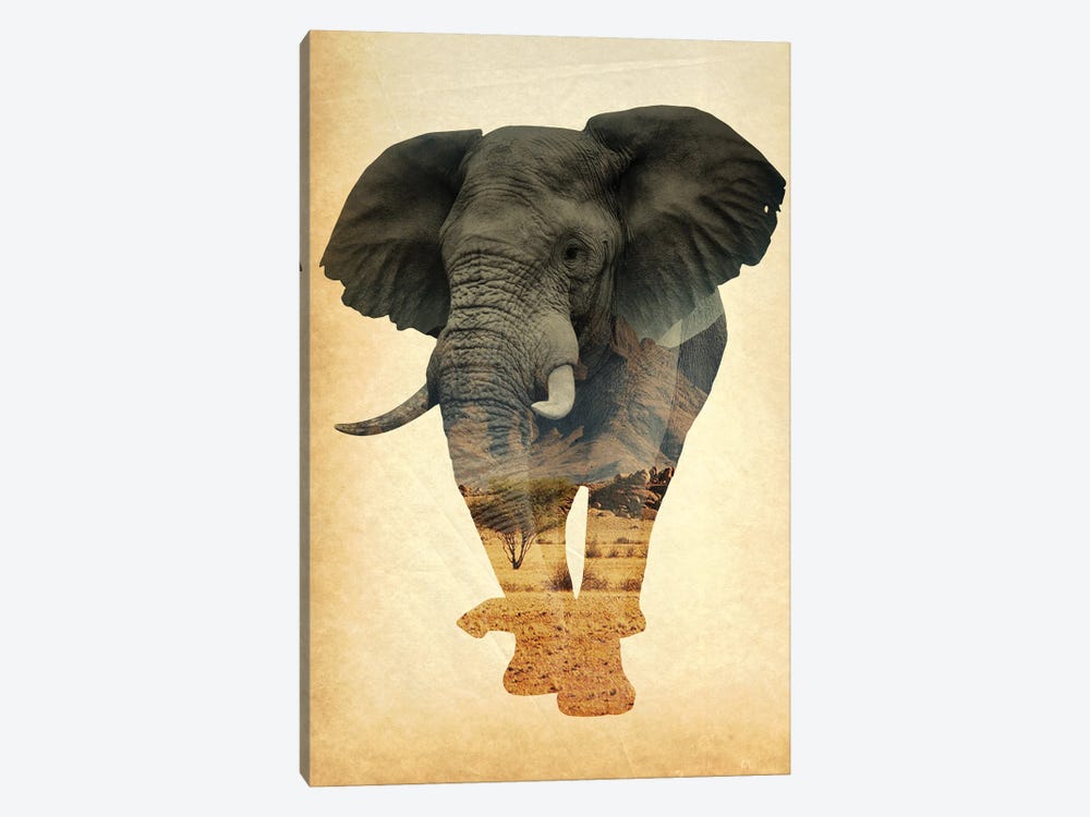 African Elephant Double Exposure by FisherCraft 1-piece Canvas Art
