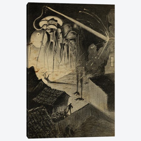 War Of The Worlds Night Time Attack Canvas Print #FHC202} by FisherCraft Art Print