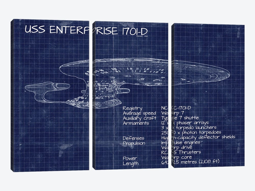 USS Enterprise NCC 1701-D by FisherCraft 3-piece Canvas Art Print
