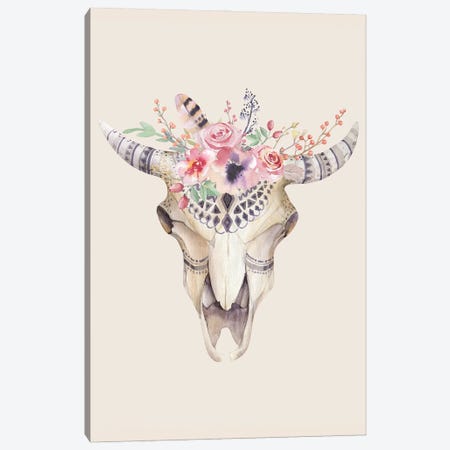 Bohemian Flowered Cattle Skull Canvas Print #FHC248} by FisherCraft Art Print