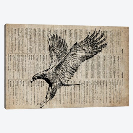 Eagle Etching Print XIII On Old Dictionary Paper Canvas Print #FHC25} by FisherCraft Canvas Art