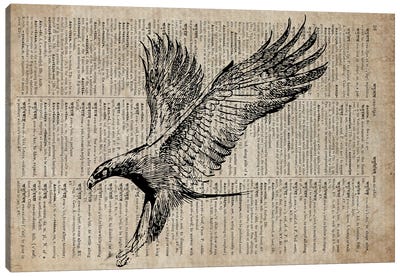 Eagle Etching Print XIII On Old Dictionary Paper Canvas Art Print - FisherCraft