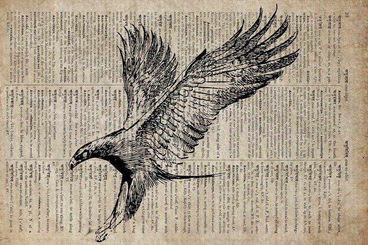 Eagle Etching Print XIII On Old Dictionary Paper