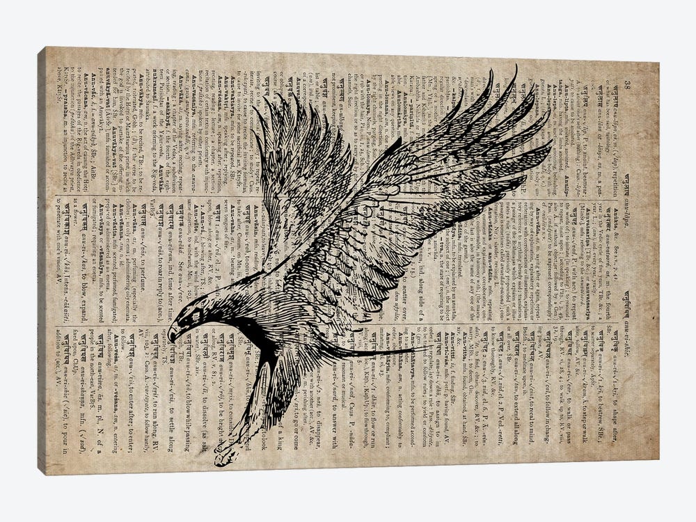 Eagle Etching Print XIII On Old Dictionary Paper by FisherCraft 1-piece Canvas Artwork