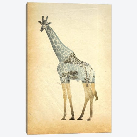 Giraffe Double Exposure Canvas Print #FHC35} by FisherCraft Art Print