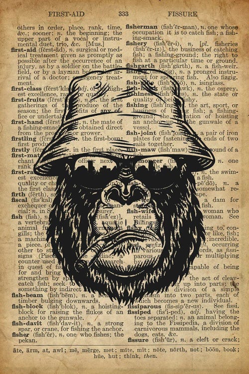 Gorilla Cool On Old Dictionary Paper