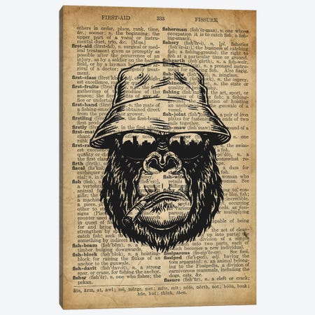Gorilla Cool On Old Dictionary Paper Canvas Print #FHC39} by FisherCraft Canvas Wall Art