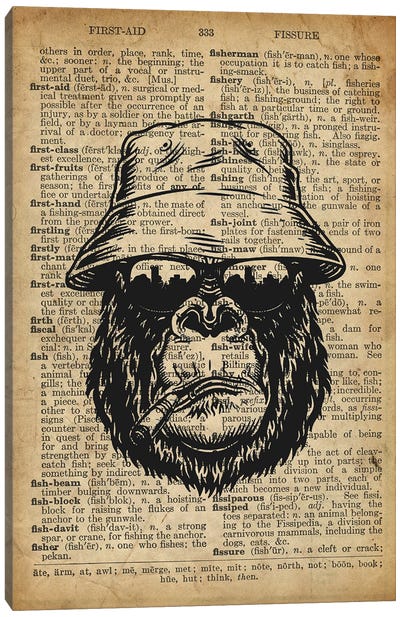 Gorilla Cool On Old Dictionary Paper Canvas Art Print - Gorilla Art