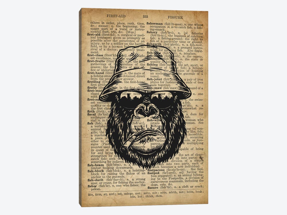 Gorilla Cool On Old Dictionary Paper by FisherCraft 1-piece Canvas Art Print