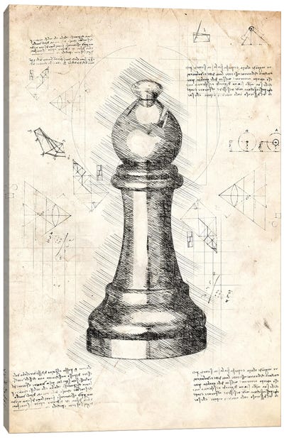 Da Vinci Chess Piece - Bishop Canvas Art Print - Blueprints & Patent Sketches