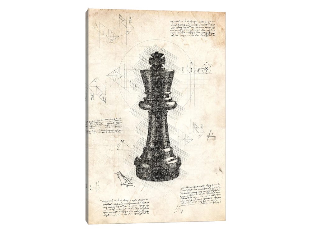 Chess King And Pieces Old Vintage Patent Drawing Print Serving